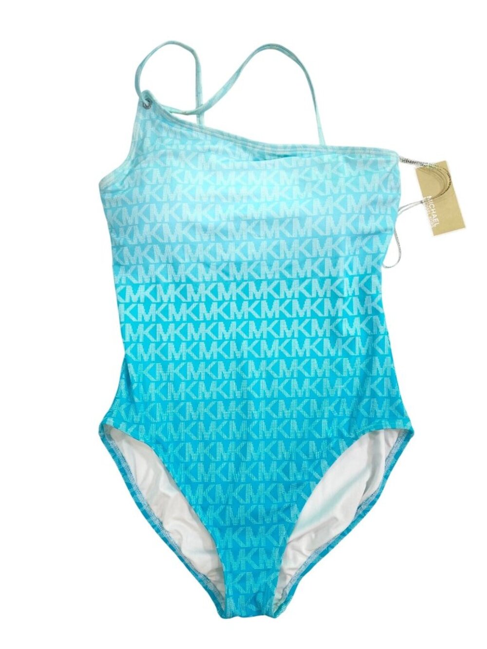Michael Kors MK Monogram One Piece Swimsuit Aqua Blue white Size 14 NWT Padded